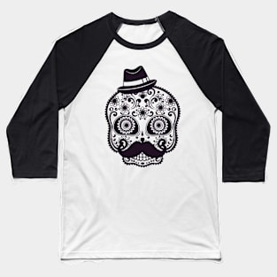 The Artistic of Skull with Moustache n Black Hat Illustration Baseball T-Shirt